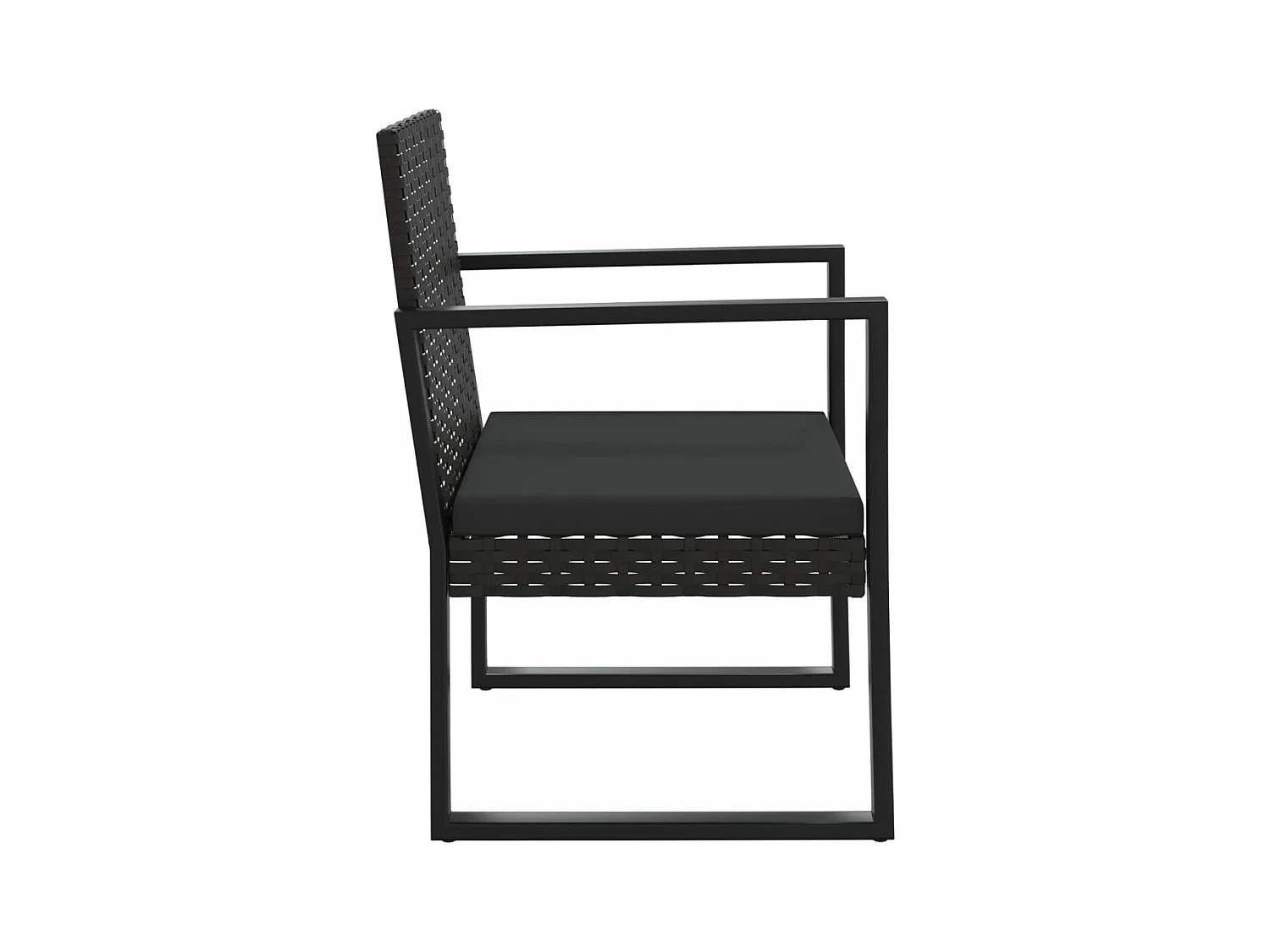 3-delige Loungeset met kussens poly rattan zwart