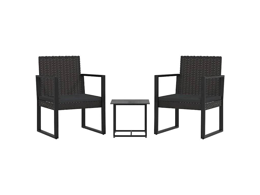 3-tlg. Garten-Lounge-Set mit Kissen Schwarz Poly Rattan
