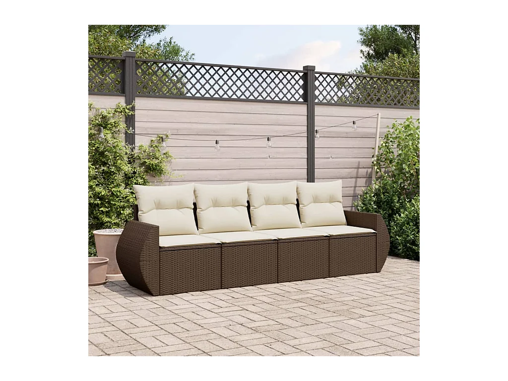 4-delige Loungeset met kussens poly rattan bruin