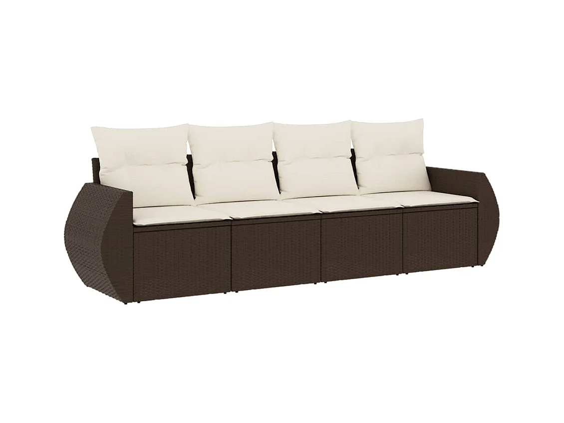 4-delige Loungeset met kussens poly rattan bruin