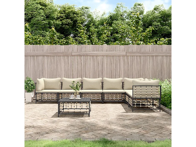 Salon de jardin 8 pcs avec coussins anthracite résine tressée