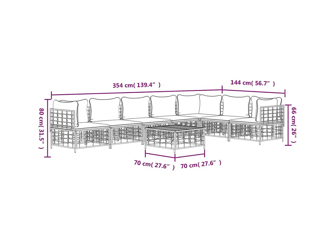 Salon de jardin 8 pcs avec coussins anthracite résine tressée