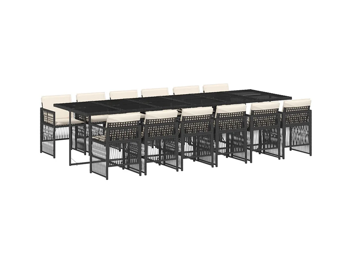 13-tlg. Garten-Essgruppe mit Kissen Schwarz Poly Rattan