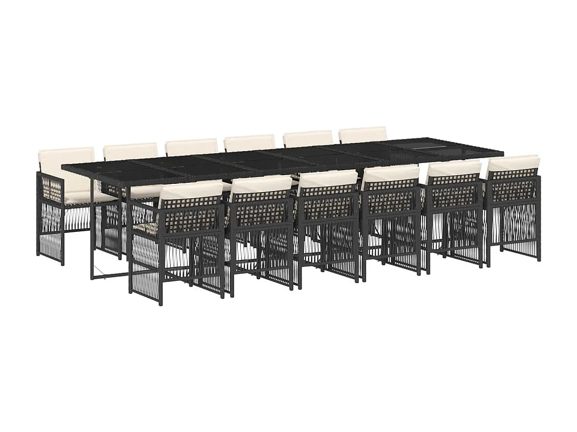 Ensemble à manger de jardin 13 pcs coussins noir résine tressée