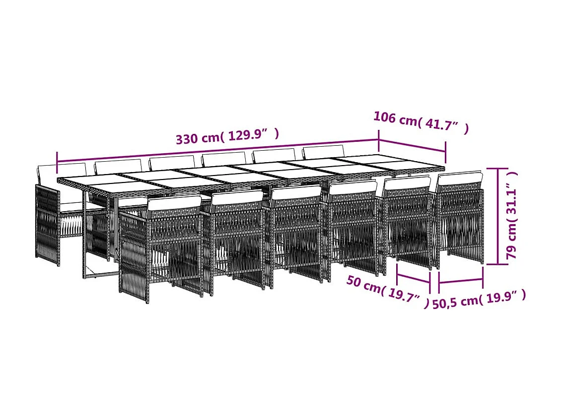 Ensemble à manger de jardin 13 pcs coussins noir résine tressée