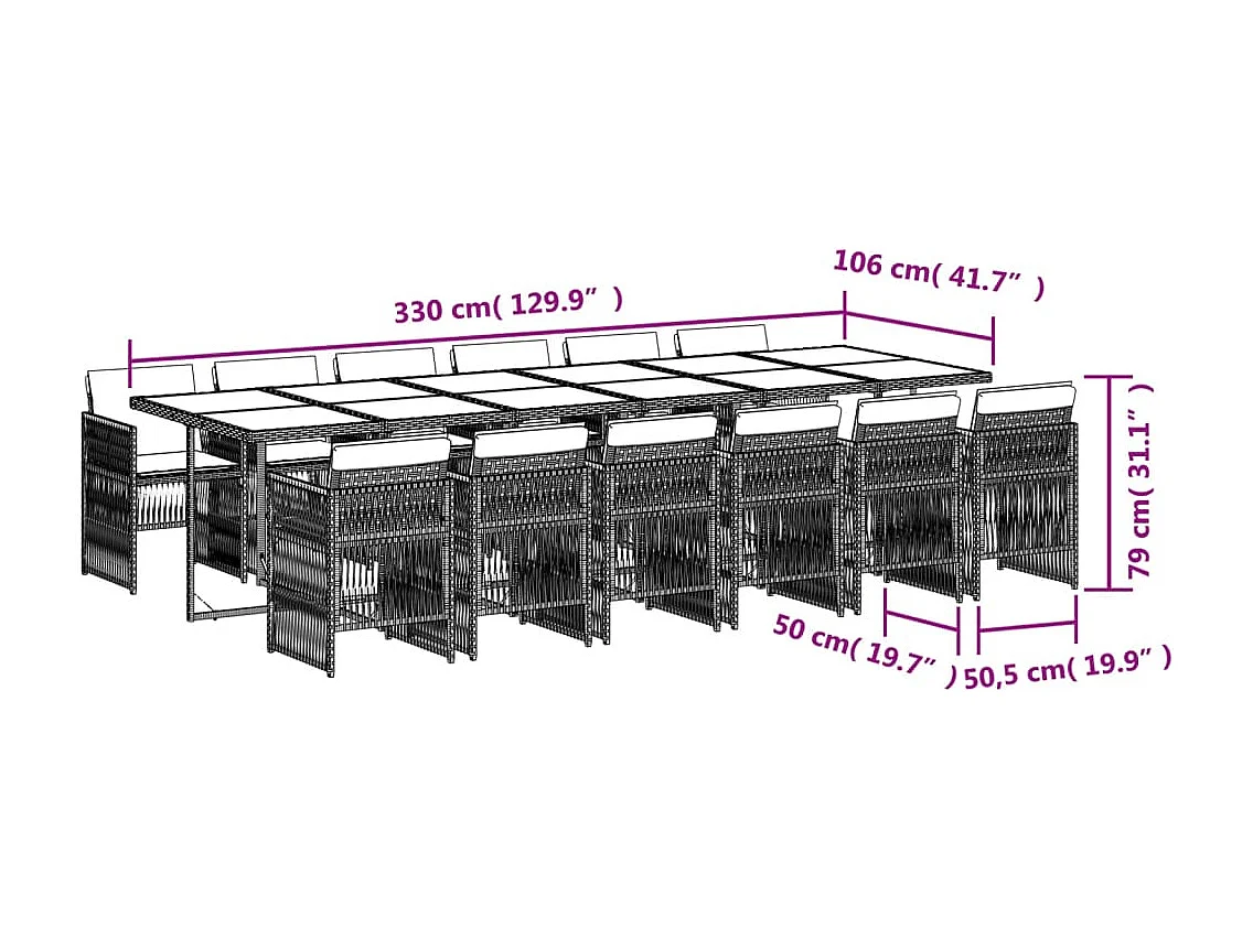 Ensemble à manger de jardin 13 pcs coussins noir résine tressée