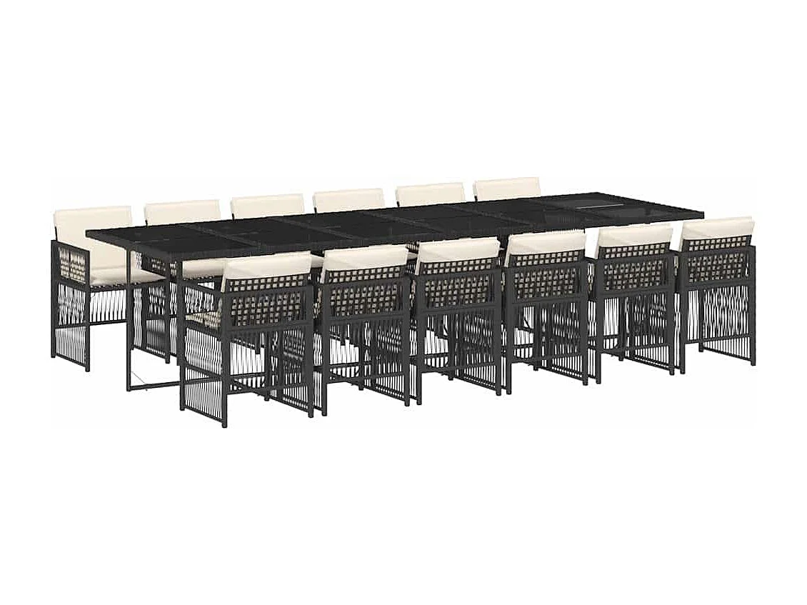 Ensemble à manger de jardin 13 pcs coussins noir résine tressée