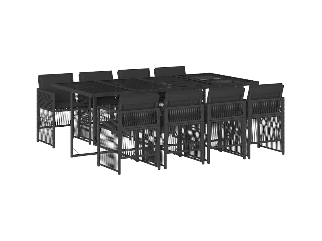 9 pcs conjunto de jantar p/ jardim c/ almofadões vime PE preto