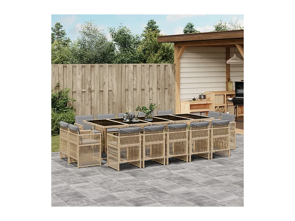 15-delige Tuinset met kussens poly rattan gemengd beige