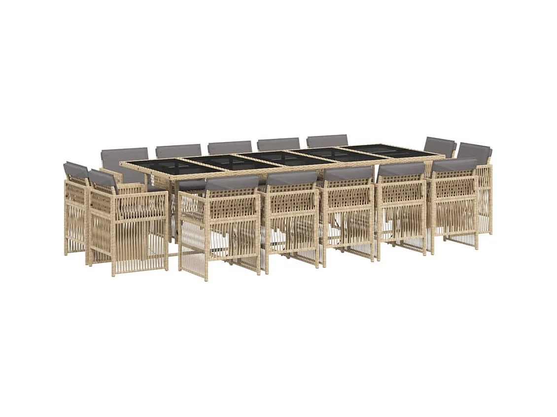 15-delige Tuinset met kussens poly rattan gemengd beige