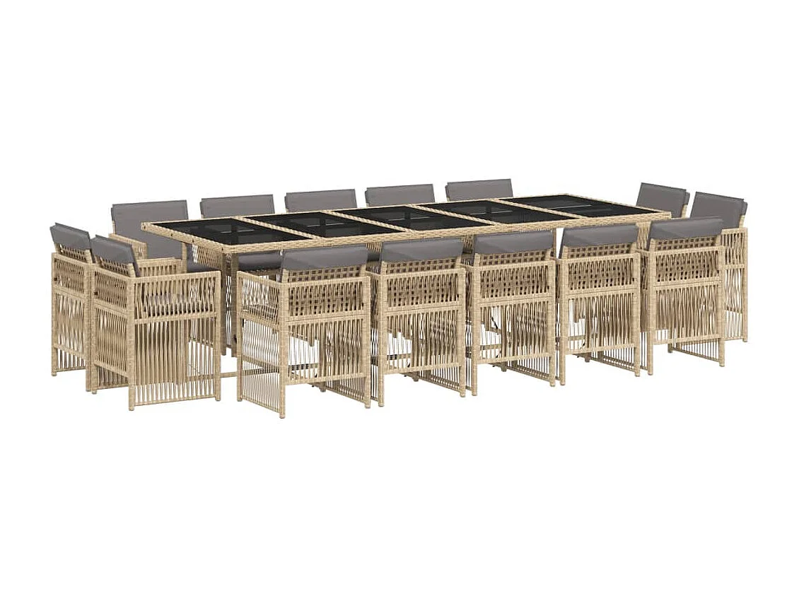 Ensemble à manger de jardin et coussins 15 pcs mélange beige