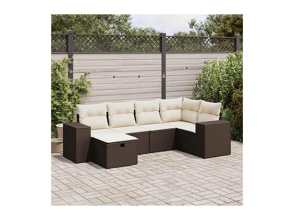 6-tlg. Garten-Sofagarnitur mit Kissen Braun Poly Rattan