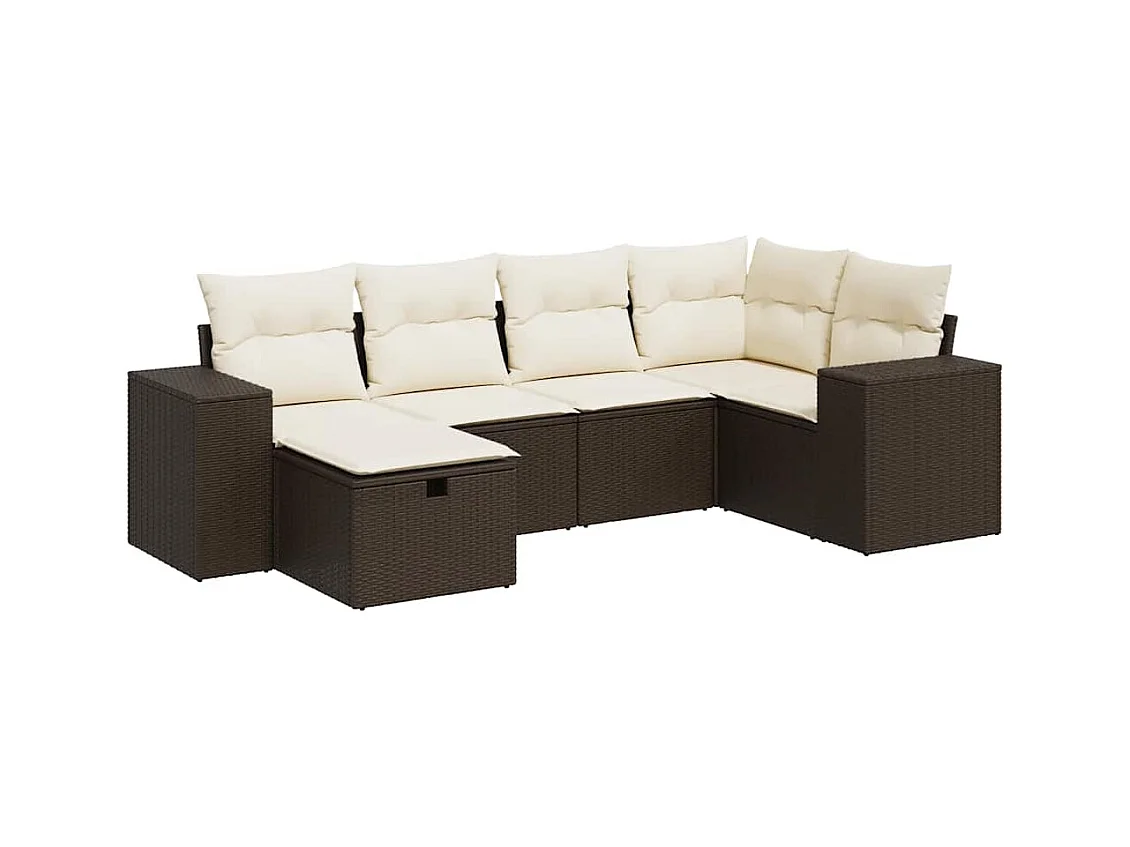 6-tlg. Garten-Sofagarnitur mit Kissen Braun Poly Rattan