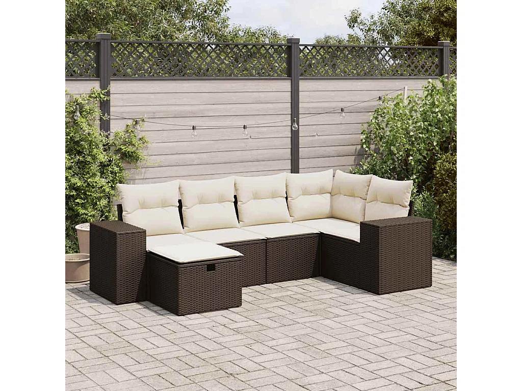 Salon de jardin avec coussins 6 pcs marron résine tressée