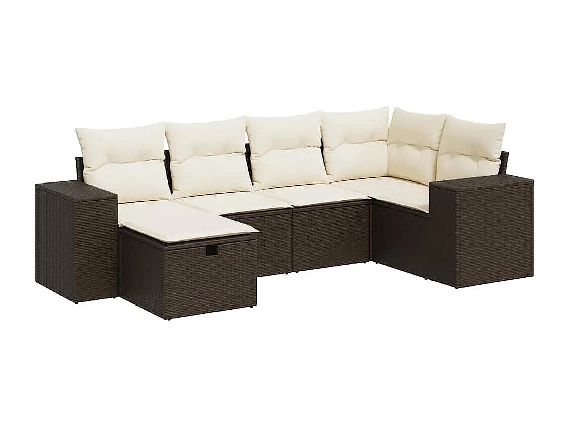 Salon de jardin avec coussins 6 pcs marron résine tressée