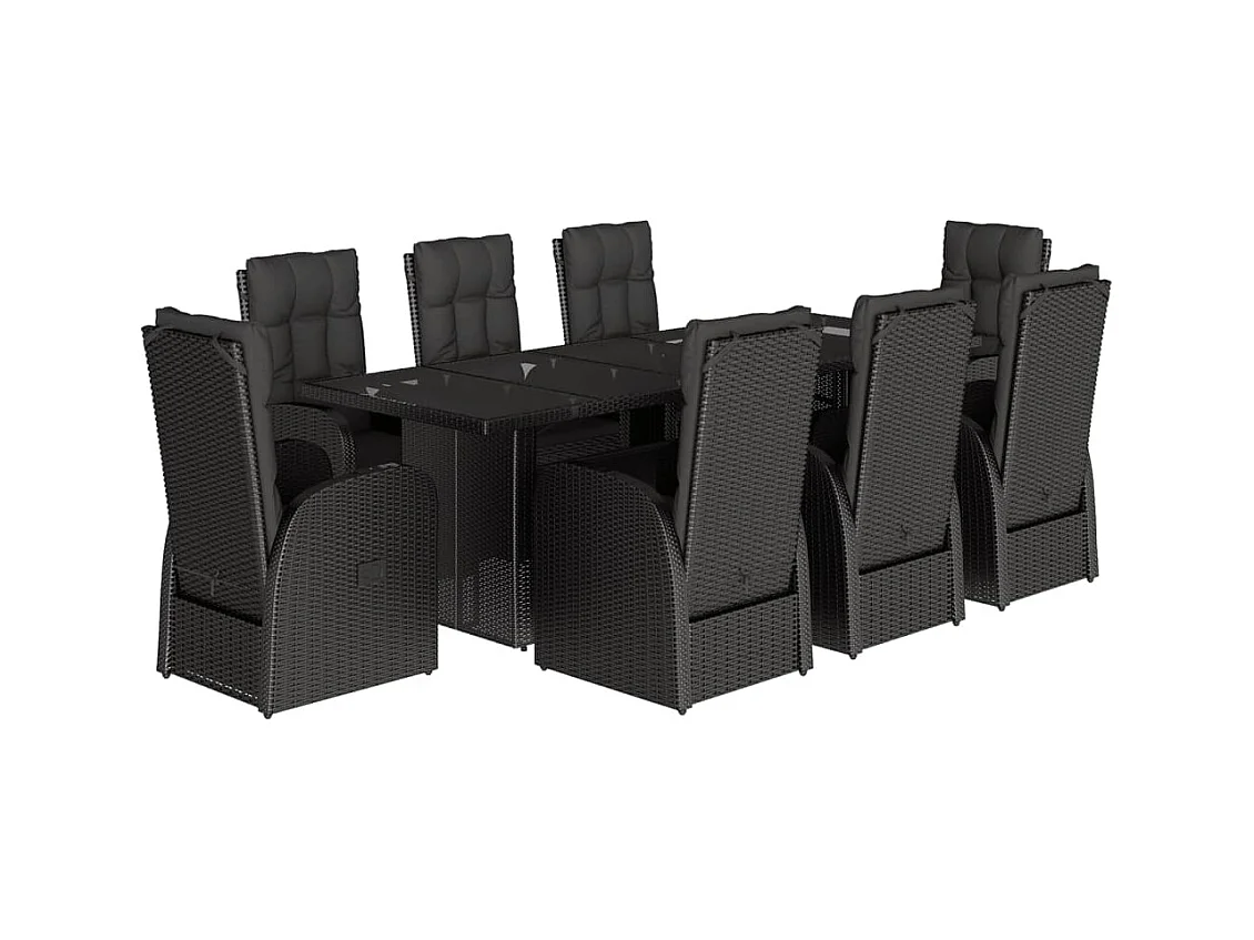 Ensemble à manger de jardin 9pcs coussins noir résine tressée