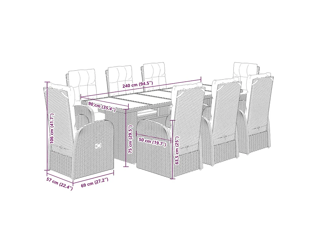 9-delige Tuinset poly rattan zwart