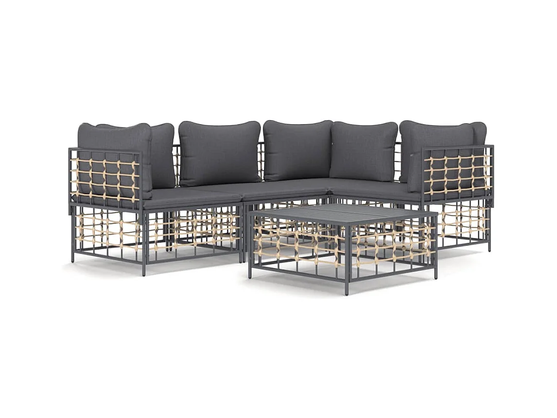 Salon de jardin 5 pcs avec coussins anthracite résine tressée