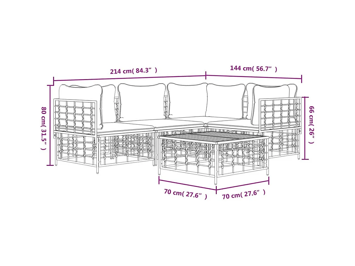 Salon de jardin 5 pcs avec coussins anthracite résine tressée