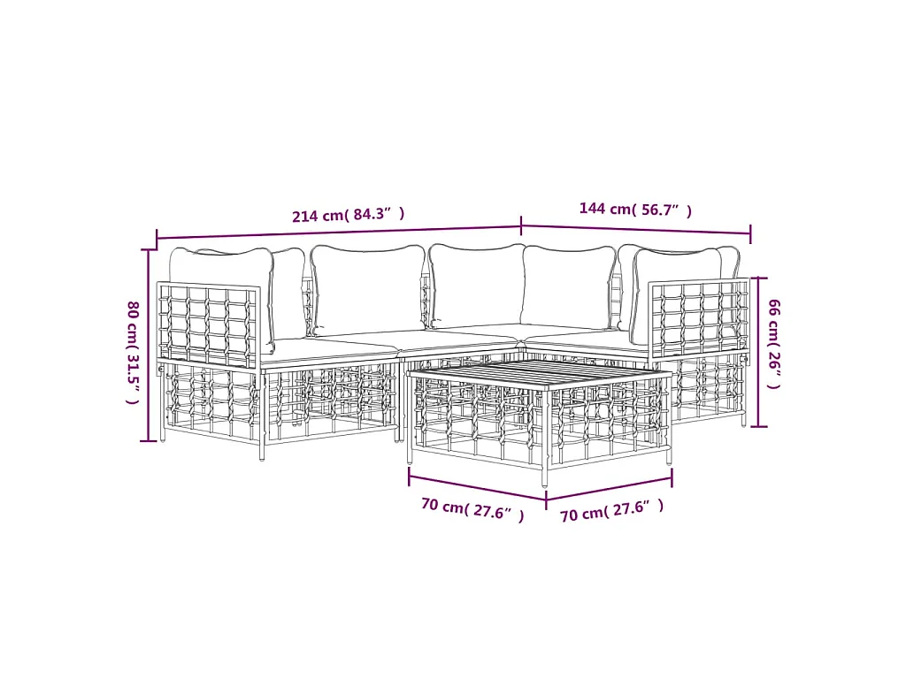 5-delige Loungeset met kussens poly rattan antracietkleurig