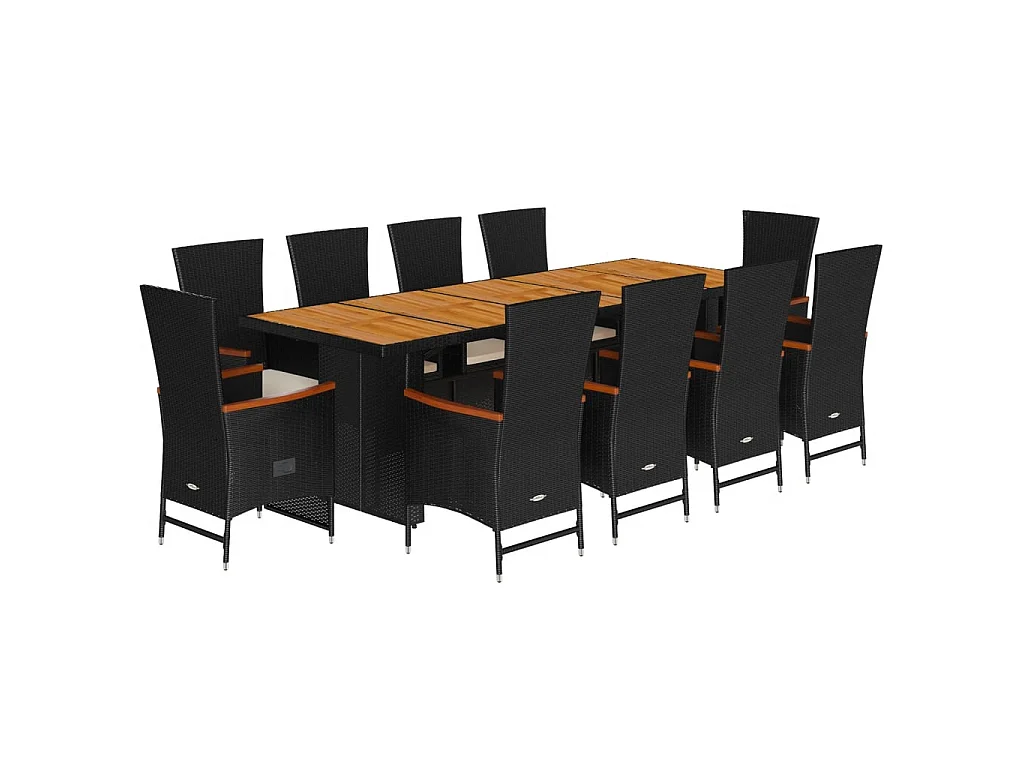 11-tlg. Garten-Essgruppe mit Kissen Schwarz Poly Rattan