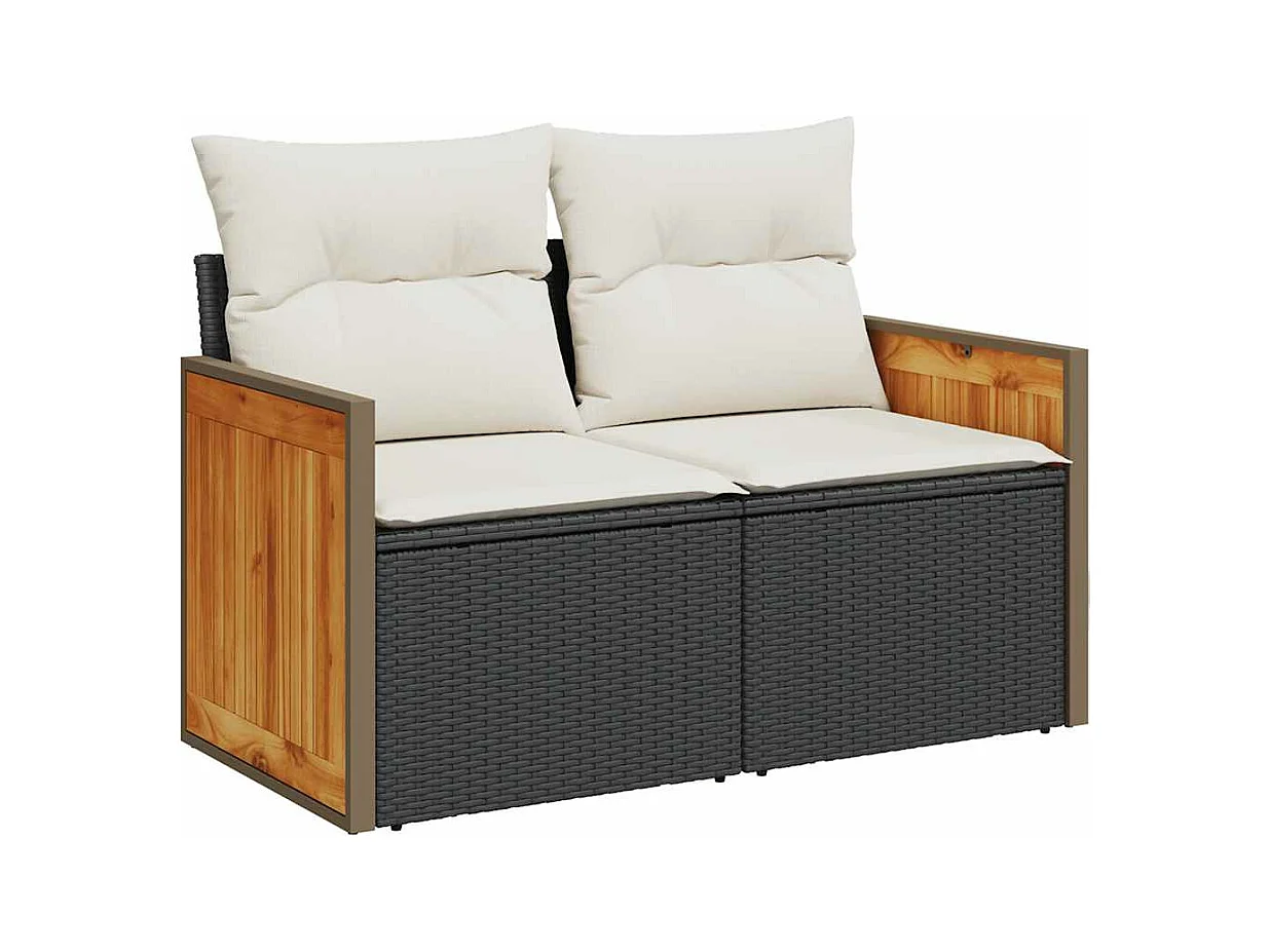 Salon de jardin 4 pcs avec coussins noir résine tressée