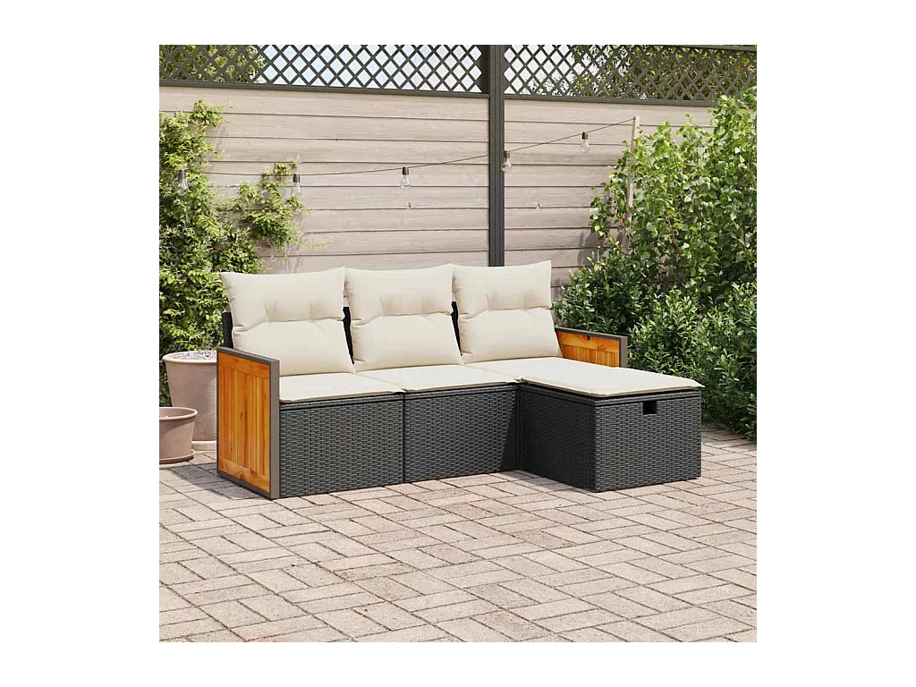 4-tlg. Garten-Sofagarnitur mit Kissen Schwarz Poly Rattan