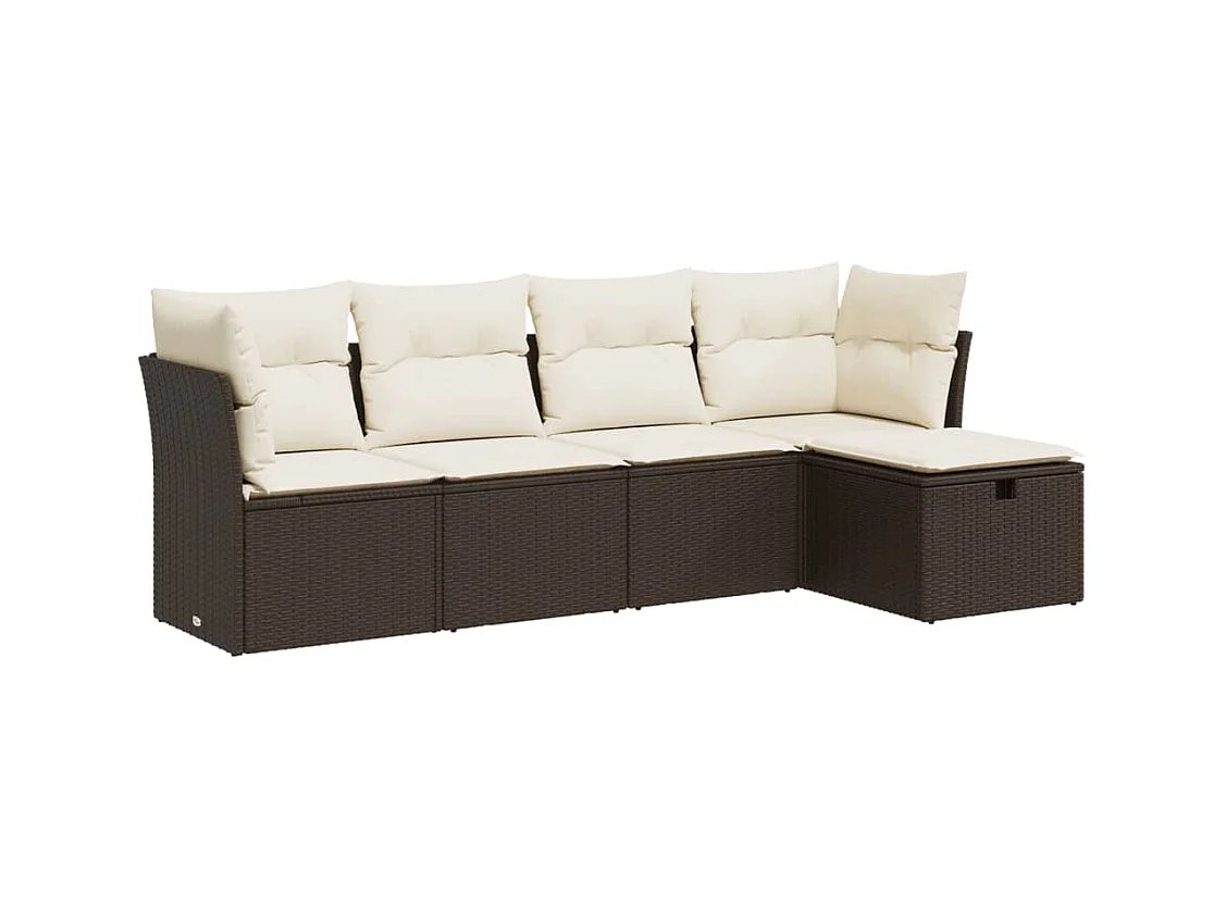 5-delige Loungeset met kussens poly rattan bruin