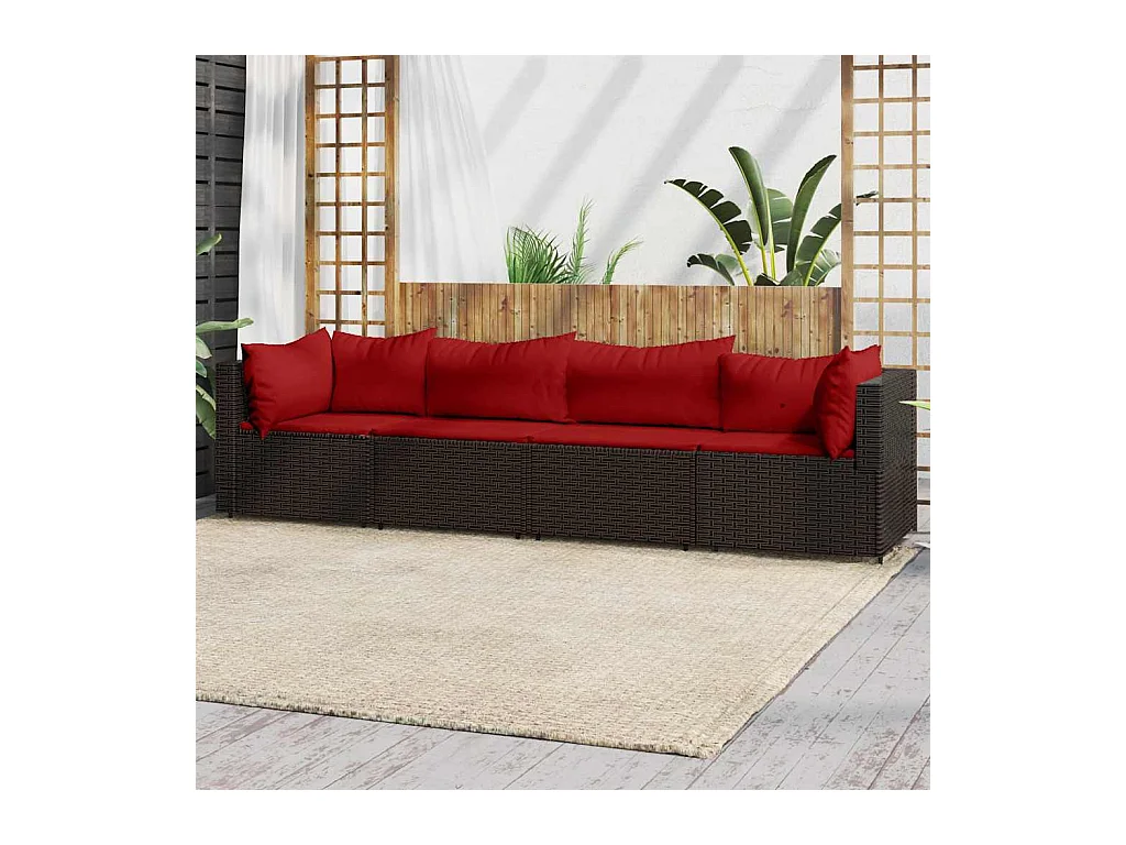 4-delige Loungeset met kussens poly rattan bruin