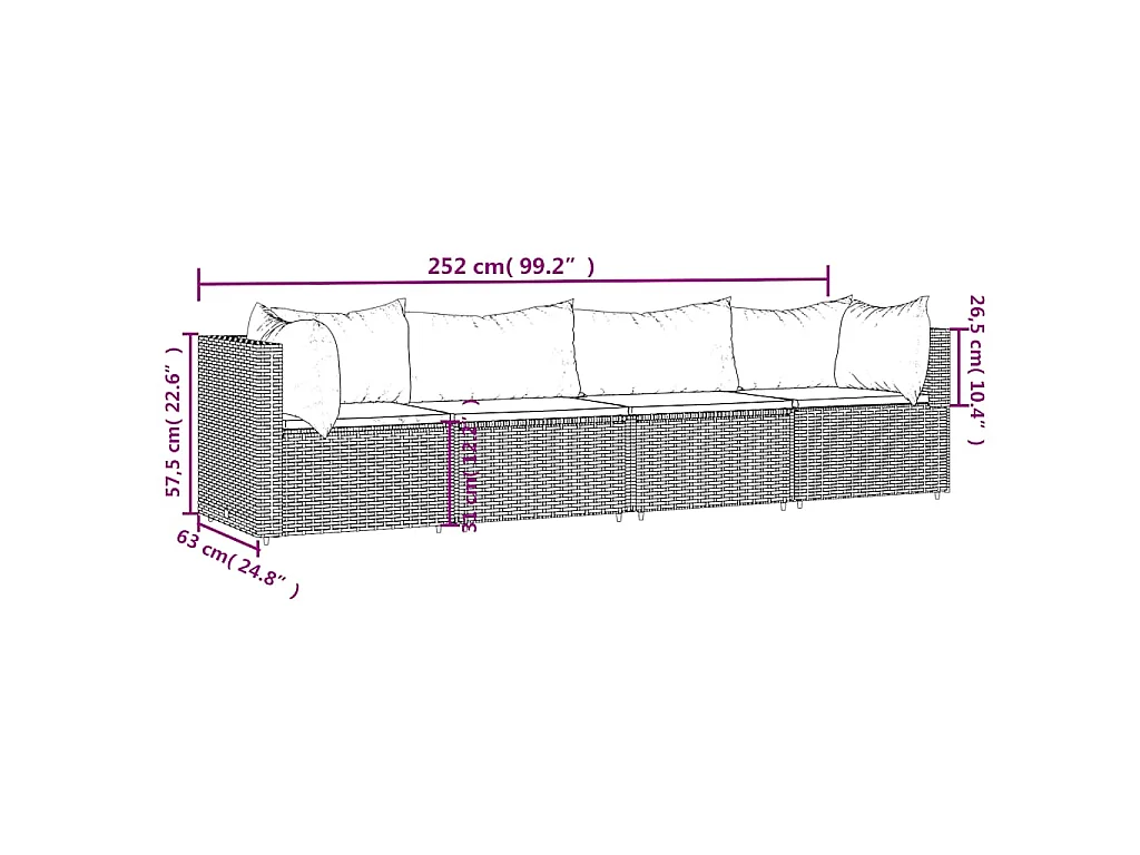 4-tlg. Garten-Lounge-Set mit Kissen Braun Poly Rattan