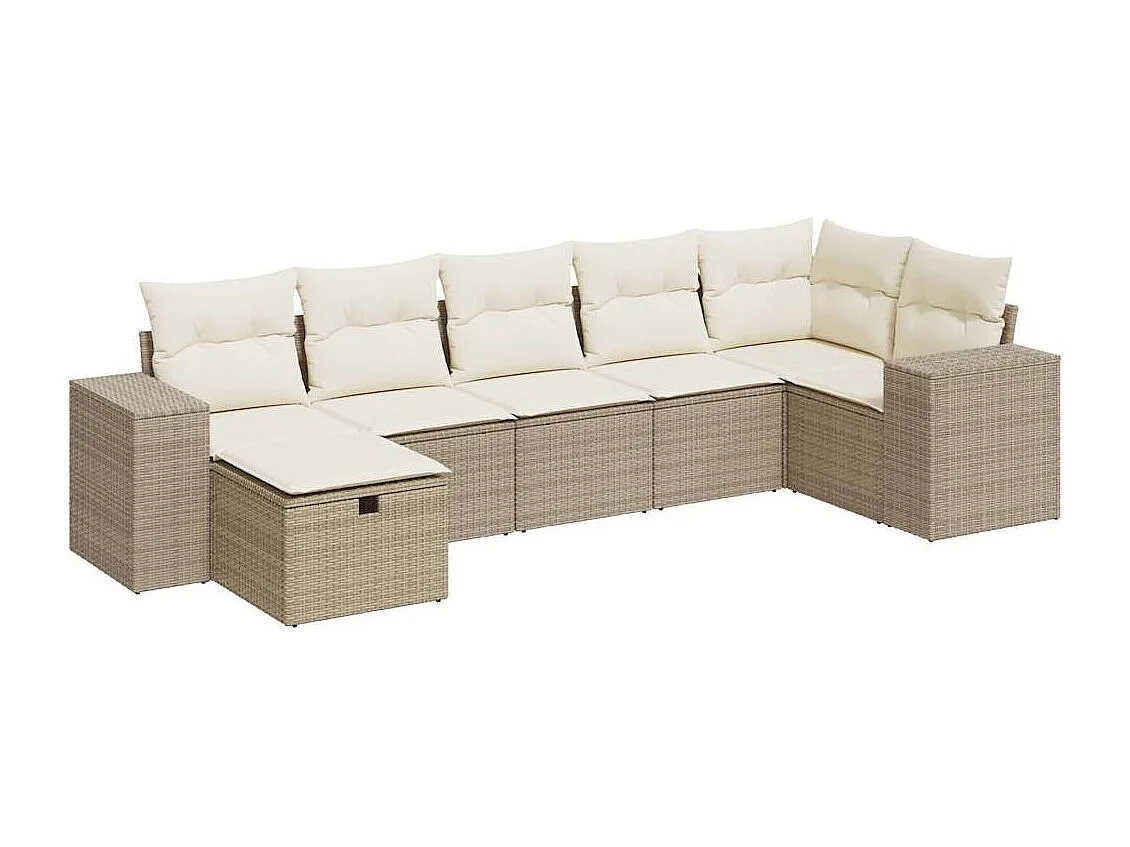 7 pcs conjunto de sofás p/ jardim com almofadões vime PE bege