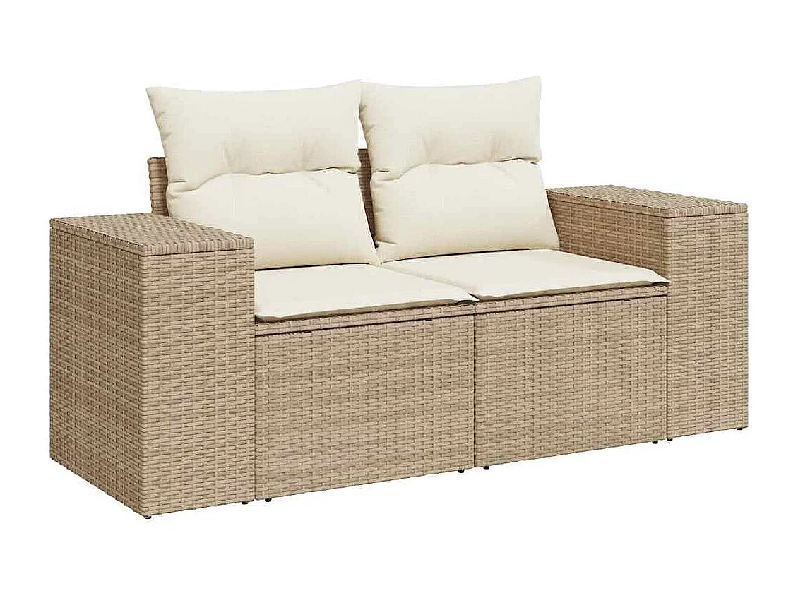 7 pcs conjunto de sofás p/ jardim com almofadões vime PE bege