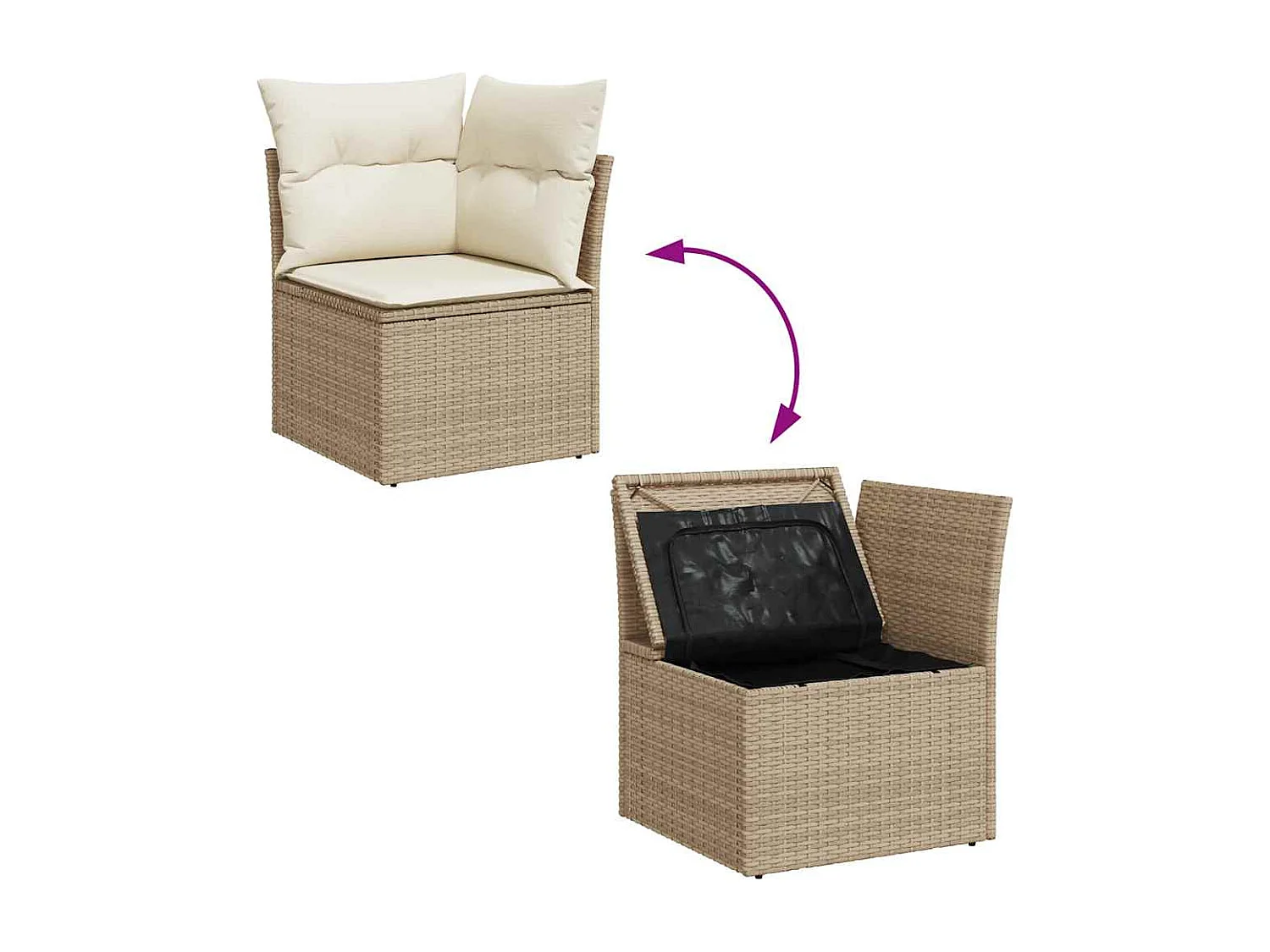 7 pcs conjunto de sofás p/ jardim com almofadões vime PE bege