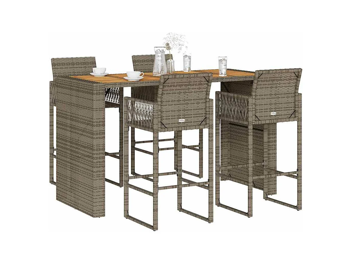 Ensemble de bar de jardin 5 pcs sans coussins gris poly rotin