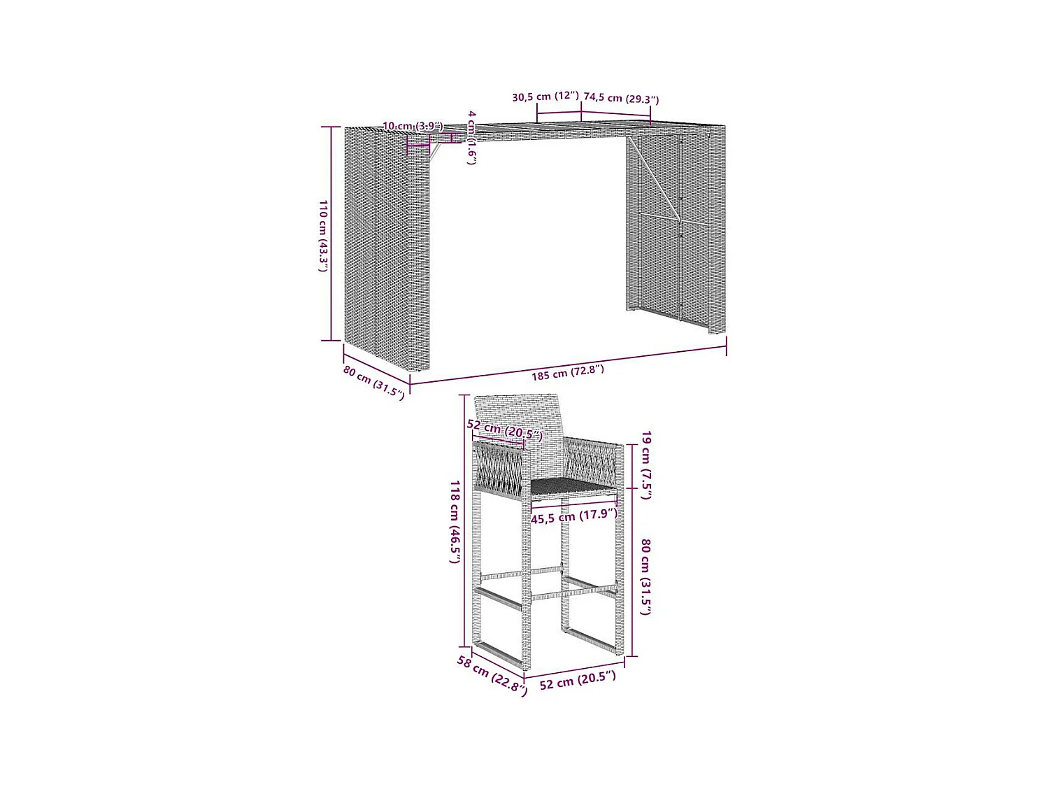 Ensemble de bar de jardin 5 pcs sans coussins gris poly rotin
