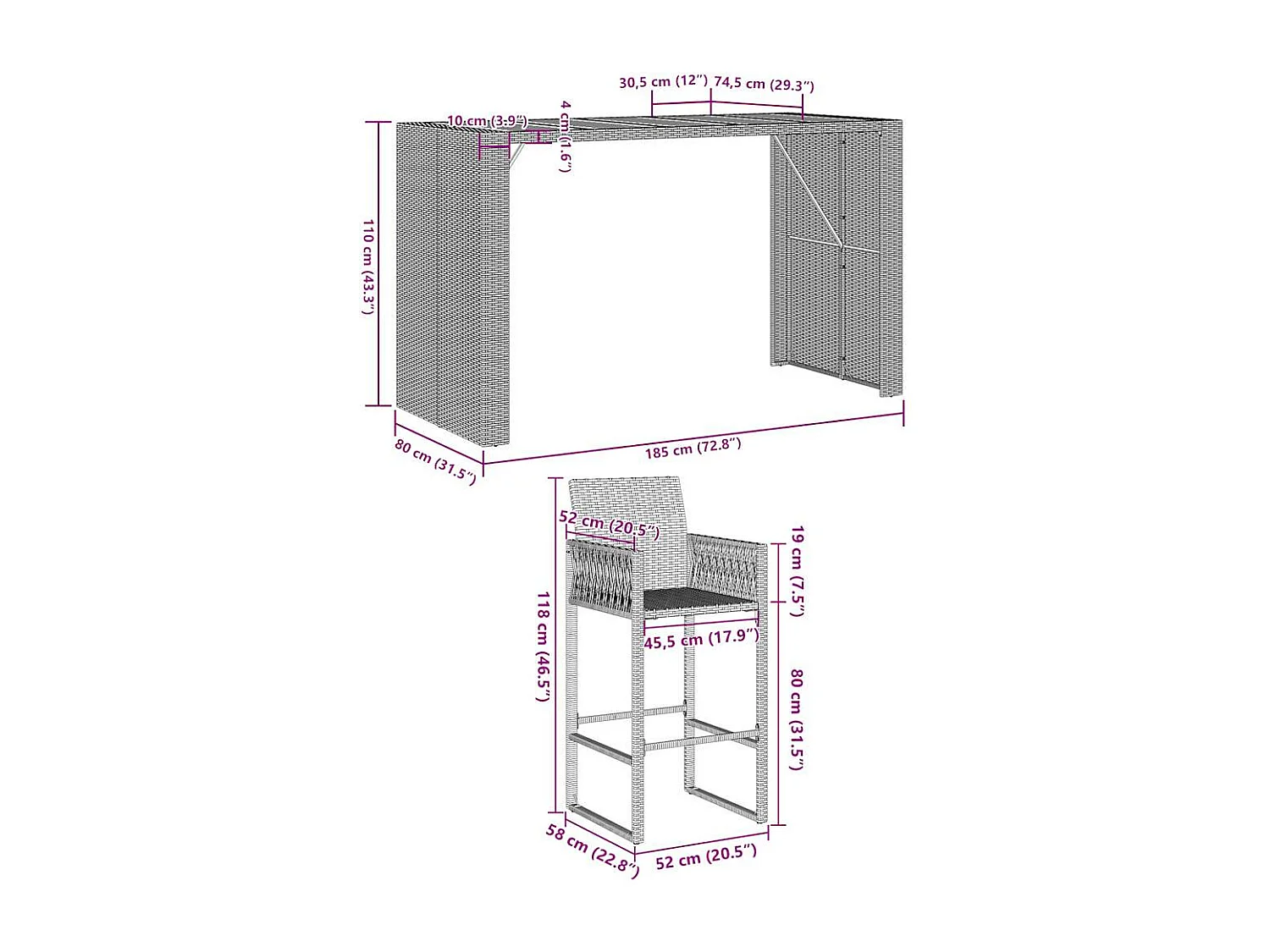 Ensemble de bar de jardin 5 pcs sans coussins gris poly rotin