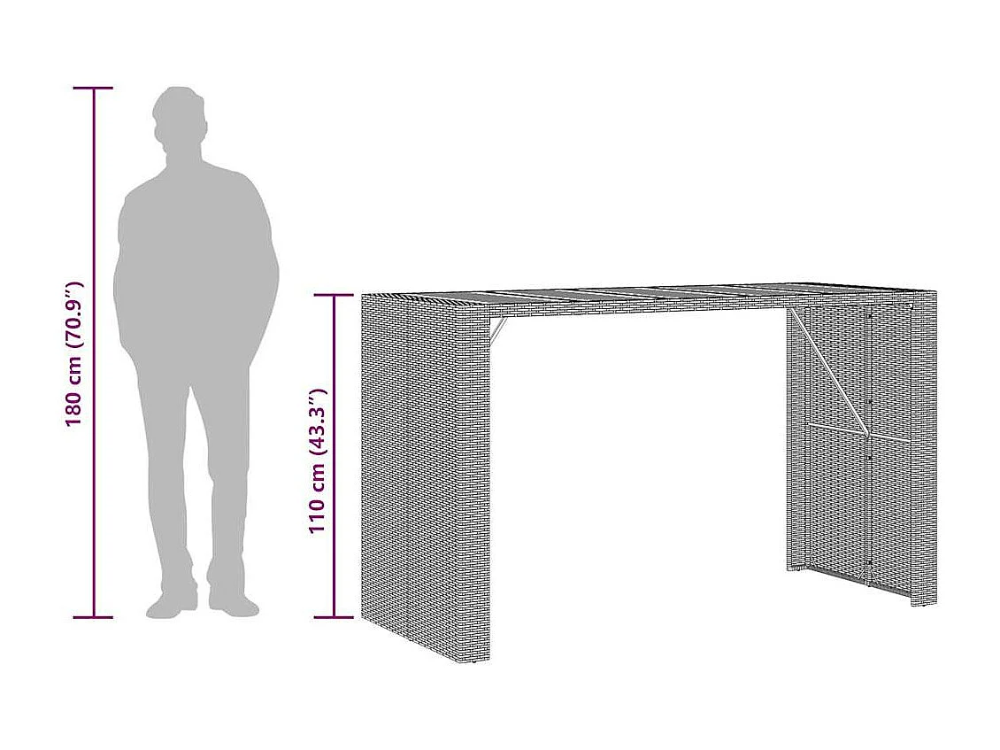 Ensemble de bar de jardin 5 pcs sans coussins gris poly rotin