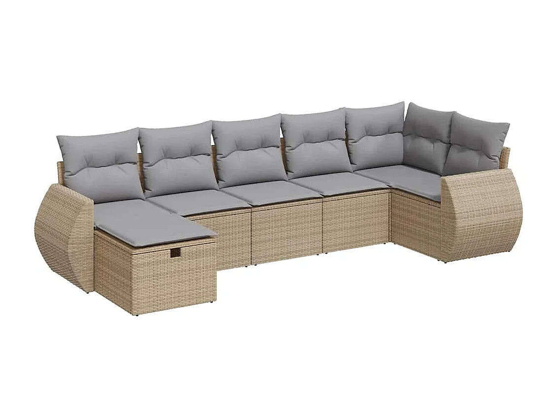 Salon de jardin avec coussins 7 pcs beige résine tressée