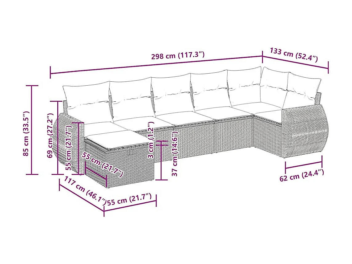 Salon de jardin avec coussins 7 pcs beige résine tressée
