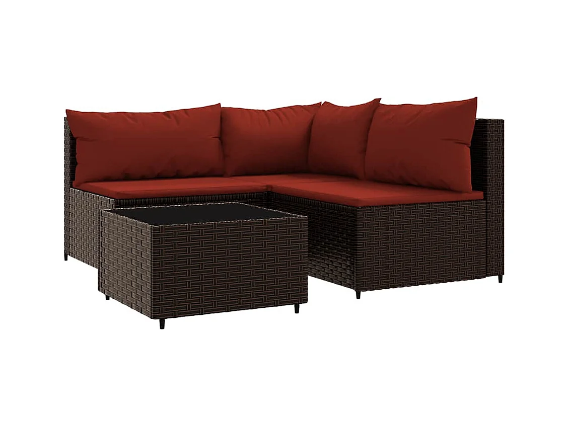 Salon de jardin 4 pcs avec coussins Marron Résine tressée