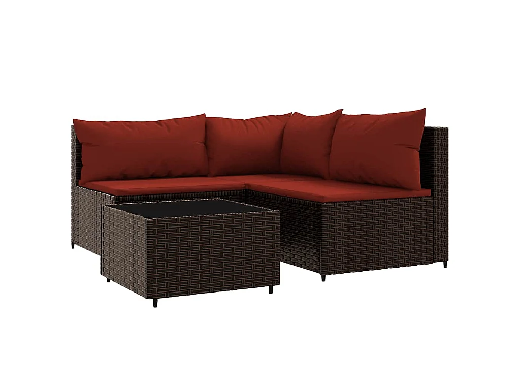 Salon de jardin 4 pcs avec coussins Marron Résine tressée