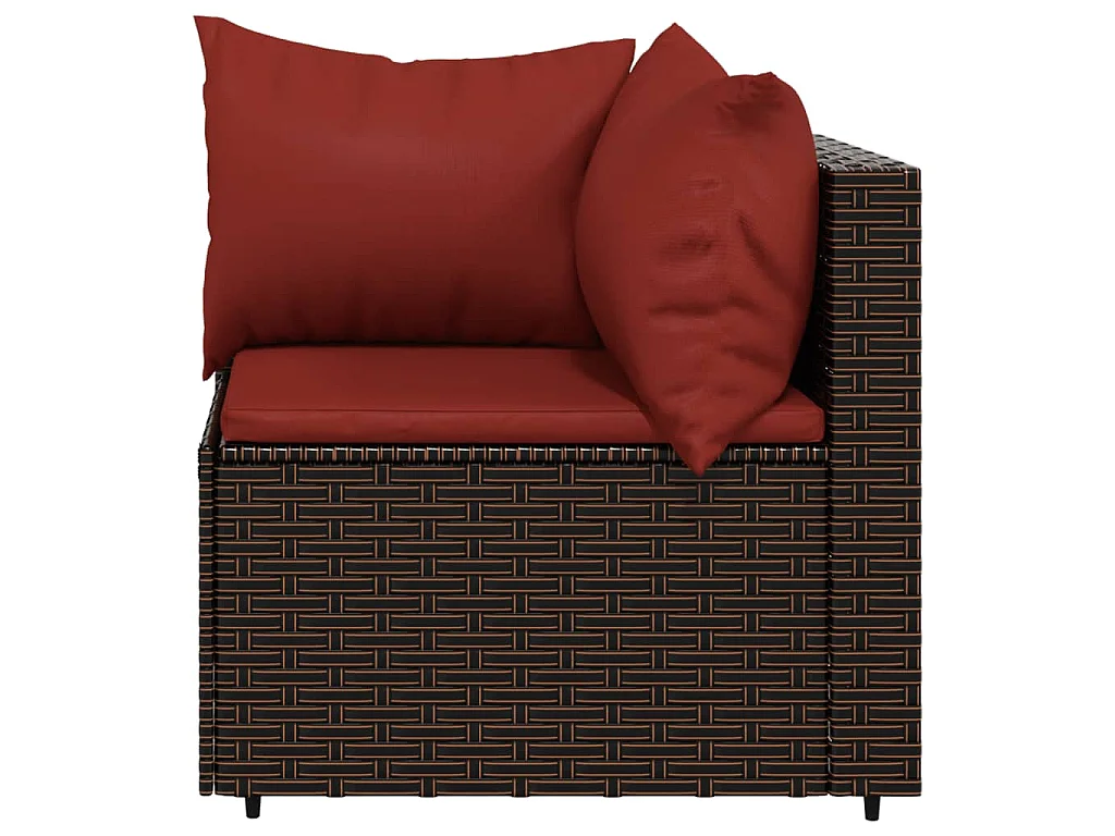 Salon de jardin 4 pcs avec coussins Marron Résine tressée