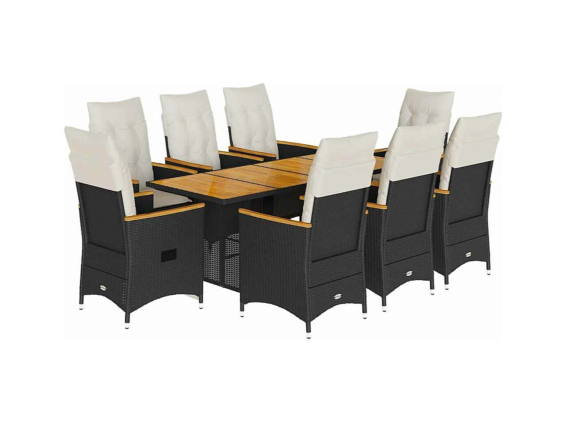 9-tlg. Garten-Essgruppe mit Kissen Schwarz Poly Rattan