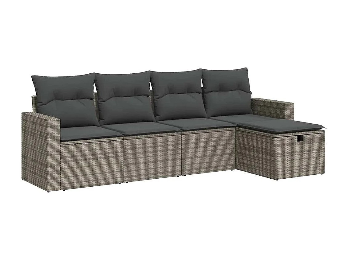 Set Divano da Giardino 5 pz con Cuscini Grigio in Polyrattan