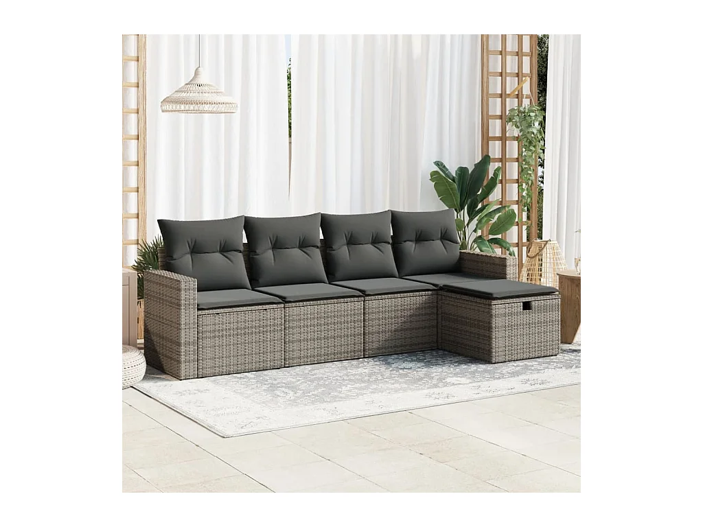Salon de jardin 5 pcs avec coussins gris résine tressée
