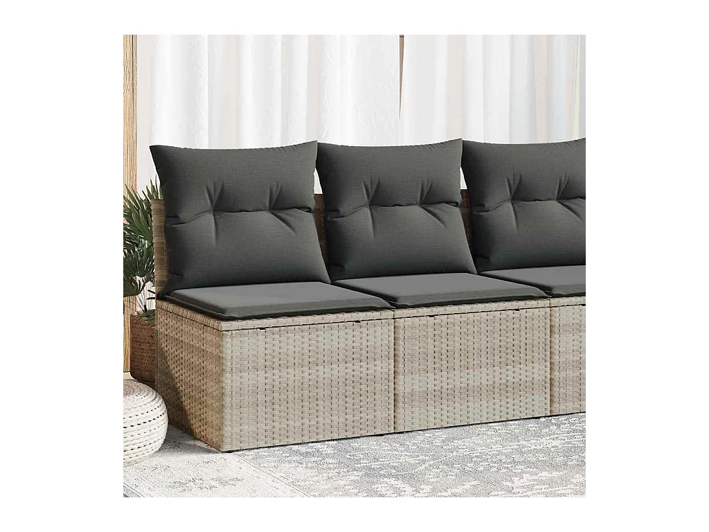 Salon de jardin 2 pcs avec coussins gris clair polyrotin acacia