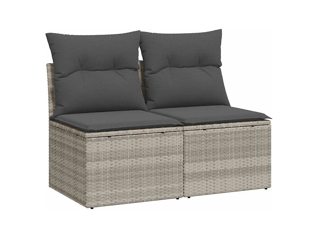 Salon de jardin 2 pcs avec coussins gris clair polyrotin acacia