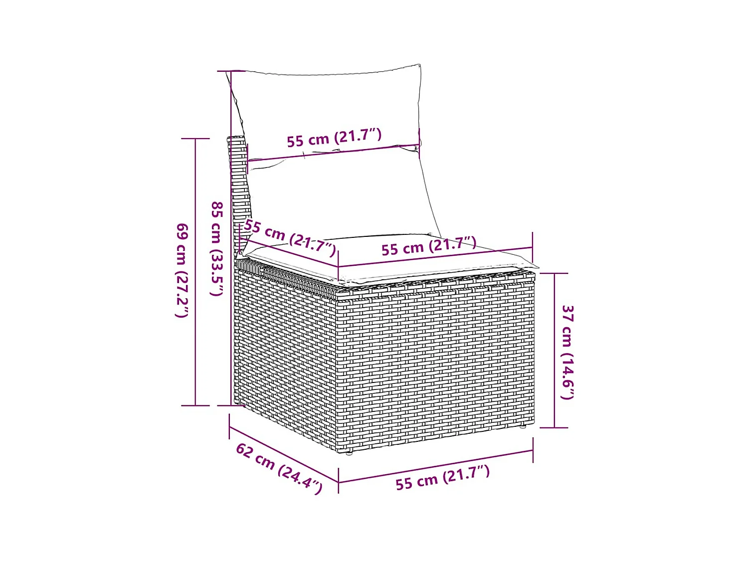 Salon de jardin 2 pcs avec coussins gris clair polyrotin acacia