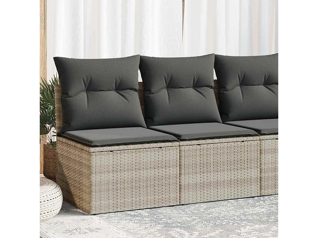 2-tlg. Garten-Sofagarnitur mit Kissen Hellgrau Poly Rattan