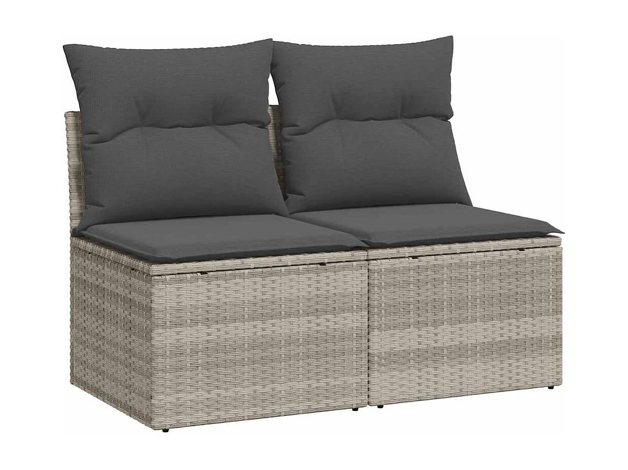 2-tlg. Garten-Sofagarnitur mit Kissen Hellgrau Poly Rattan